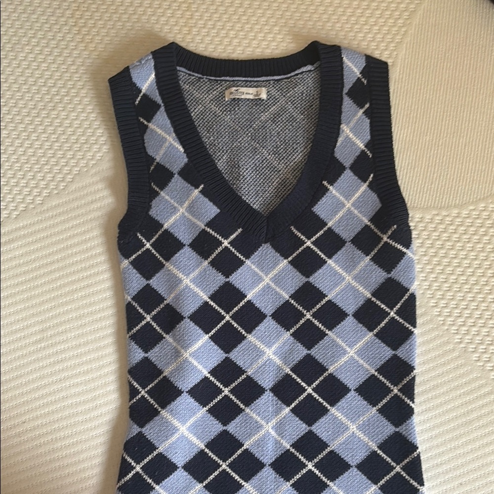 Hollister Argyle Patterned Sleeveless Sweater Vest Dress